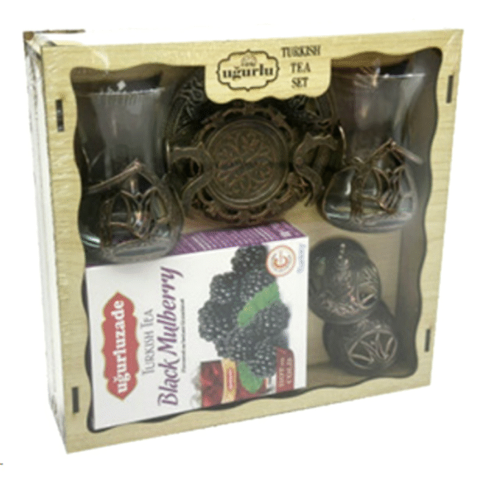 Wooden Tea Set, Ahsap Osmanli Cay Seti, Bakir, 12pcs - Image 1